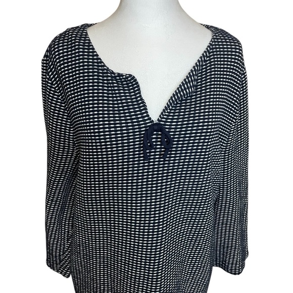 Talbots Plus Navy White Plaid Knit Tunic Top 3X Tie Front Casual Nautical Beach - Picture 3 of 9